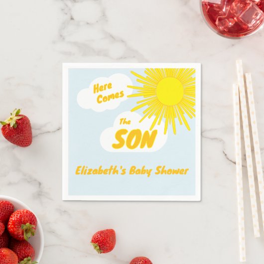 Here Comes The Son Boy Baby Shower スタンダードカクテルナプキン (インサイチュ)