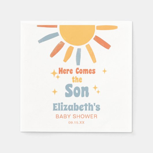 Here Comes The Son Boy Baby Shower スタンダードカクテルナプキン (正面)