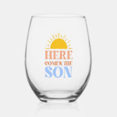 Here Comes The Son Boy Baby Shower ステムなしワイングラス (裏面)
