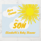 Here Comes The Son Boy Baby Shower スパークリングワインラベル (シングルラベル)