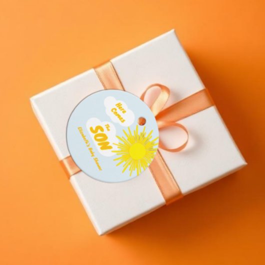 Here Comes The Son Boy Baby Shower フェイバータグ