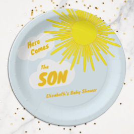 Here Comes The Son Boy Baby Shower ペーパープレート