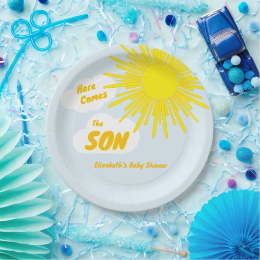Here Comes The Son Boy Baby Shower ペーパープレート (パーティー)