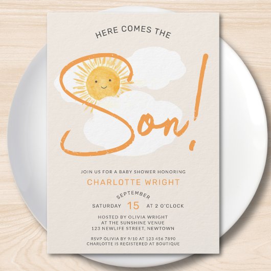 Here Comes The Son Boy Baby Shower 招待状