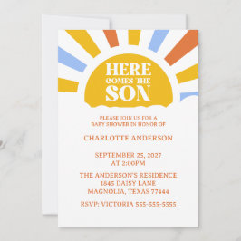 Here Comes The Son Boy Baby Shower 招待状
