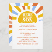 Here Comes The Son Boy Baby Shower 招待状 (正面/裏面)