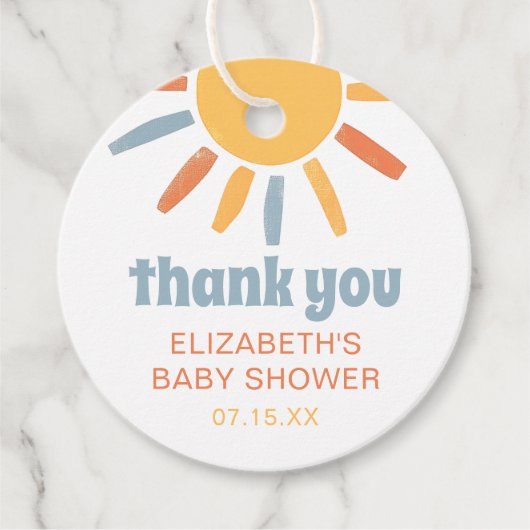 Here Comes The Son Boy Baby Shower Thankyou フェイバータグ (正面)