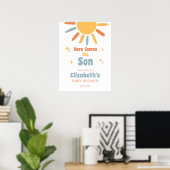 Here Comes The Son Boy Baby Shower Welcome Sign ポスター (ホームオフィス)