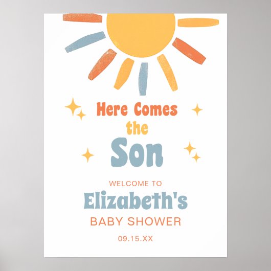 Here Comes The Son Boy Baby Shower Welcome Sign ポスター (正面)