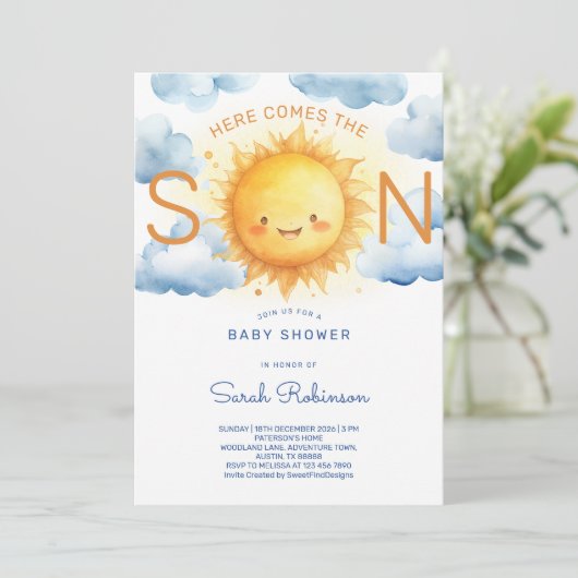 Here Comes the Son Elegant Baby Shower 招待状 (スタンド正面)