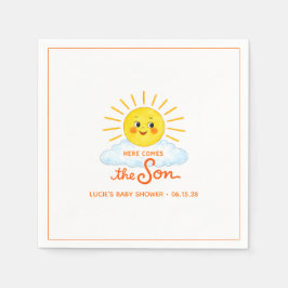 Here Comes the Son Hand Drawn Sunshine Baby Shower スタンダードカクテルナプキン