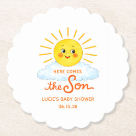 Here Comes the Son Hand Drawn Sunshine Baby Shower ペーパーコースター