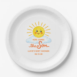 Here Comes the Son Hand Drawn Sunshine Baby Shower ペーパープレート
