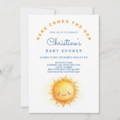 Here comes the son Modern Baby Boy Shower 招待状 (正面)