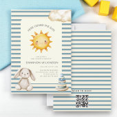 Here comes the son QR code stripes baby shower 招待状