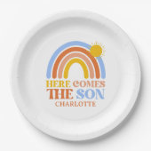 Here Comes The Son Rainbow Boy Baby Shower ペーパープレート (正面)