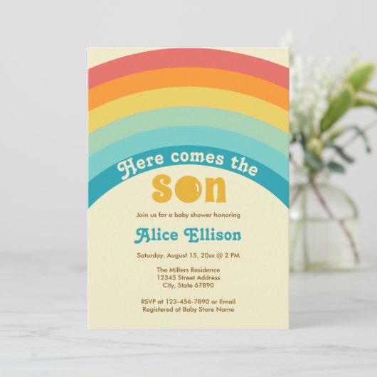 Here Comes the Son Retro Boho Baby Shower 招待状 (スタンド正面)