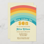 Here Comes the Son Retro Boho Baby Shower 招待状 (正面/裏面)