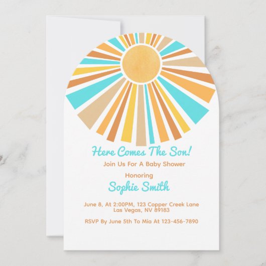 Here Comes The Son, Retro Sunshine Orange Blue 招待状 (正面)