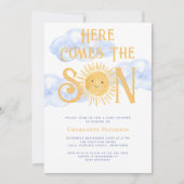 Here Comes The Son Sun Clouds Baby Shower 招待状 (正面)