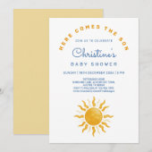 Here comes the son Sunshine Baby Boy Shower 招待状 (正面/裏面)