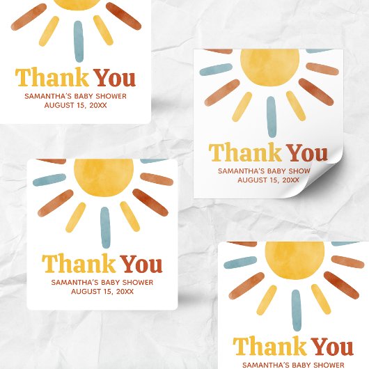 Here comes the Son Sunshine Baby Shower スクエアシール