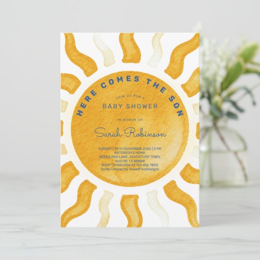 Here Comes The Son Sunshine Baby Shower 招待状 (スタンド正面)