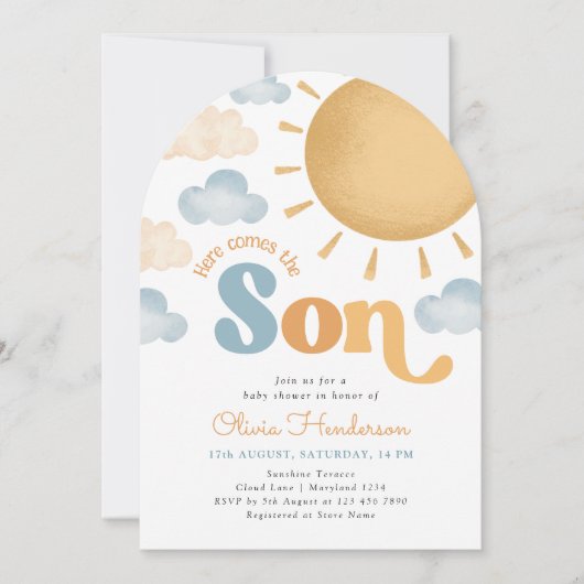 Here Comes the Son Sunshine Baby Shower Invitation 招待状 (正面)