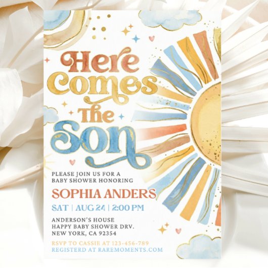 Here Comes the Son Sunshine Baby Shower Invitation 招待状