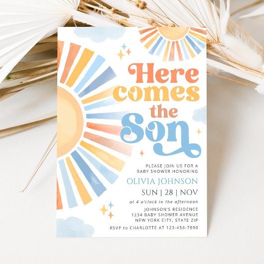 Here Comes the Son Sunshine Baby Shower Invitation 招待状