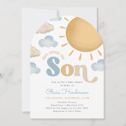 Here Comes the Son Sunshine Baby Shower Invitation 招待状 (正面)