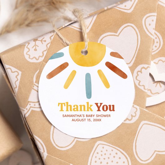 Here comes the Son Sunshine Baby Shower Round フェイバータグ