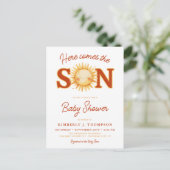 Here Comes The Son Sunshine Boho Boy Baby Shower インビテーションポストカード (スタンド正面)