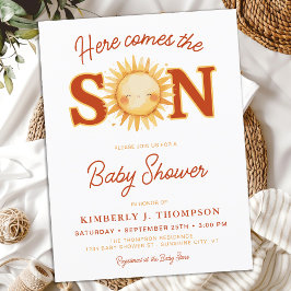 Here Comes The Son Sunshine Boho Boy Baby Shower インビテーションポストカード