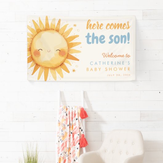 Here Comes the SON Sunshine Boho Boy Baby Shower 横断幕 (インサイチュ)