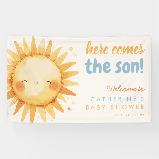 Here Comes the SON Sunshine Boho Boy Baby Shower 横断幕 (横)