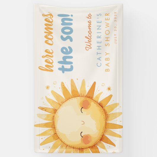 Here Comes the SON Sunshine Boho Boy Baby Shower 横断幕 (縦)