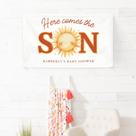 Here Comes The Son Sunshine Boho Boy Baby Shower 横断幕 (インサイチュ)
