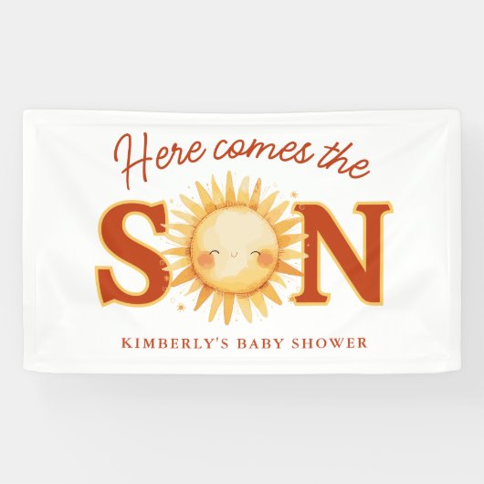 Here Comes The Son Sunshine Boho Boy Baby Shower 横断幕 (横)