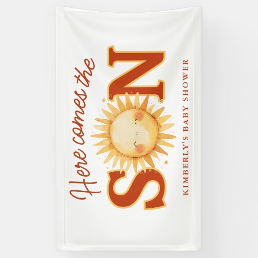 Here Comes The Son Sunshine Boho Boy Baby Shower 横断幕 (縦)