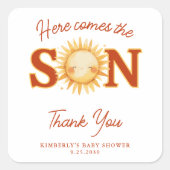 Here Comes The Son Sunshine Boho Cute Baby Shower スクエアシール (正面)