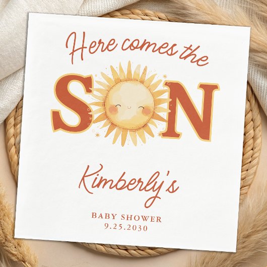 Here Comes The Son Sunshine Boho Cute Baby Shower スタンダードランチョンナプキン