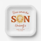 Here Comes The Son Sunshine Boho Cute Baby Shower ペーパープレート (正面)