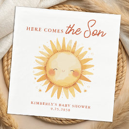 Here Comes The Son Sunshine Cute Boho Baby Shower スタンダードランチョンナプキン