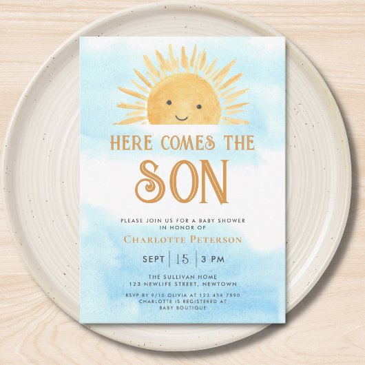 Here Comes the Son Sunshine Sky Baby Shower  招待状