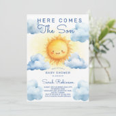 Here comes the son Watercolor Baby boy shower 招待状 (スタンド正面)