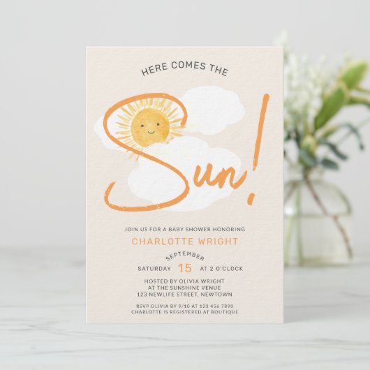 Here Comes The Sun Baby Shower 招待状 (スタンド正面)