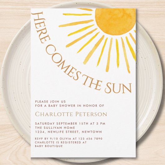 Here Comes The Sun Baby Shower 招待状
