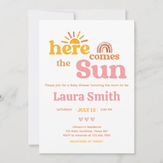 Here comes the Sun Baby Shower 招待状 (正面)