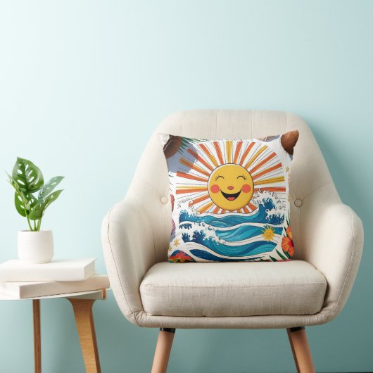 Here Comes the Sun – Boho Beach Vibes Throw Pillow クッション (椅子)